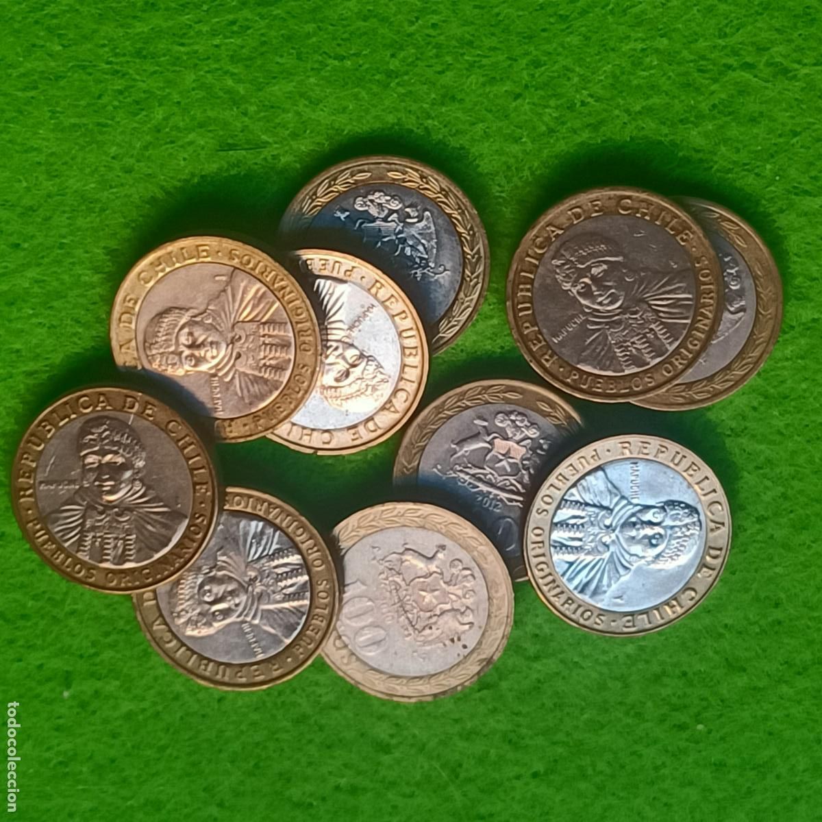 Monedas antiguas de Am&eacute;rica: Chile, LOTE 10 monedas, Indio Mapuche, bimet&aacute;licas, 17442