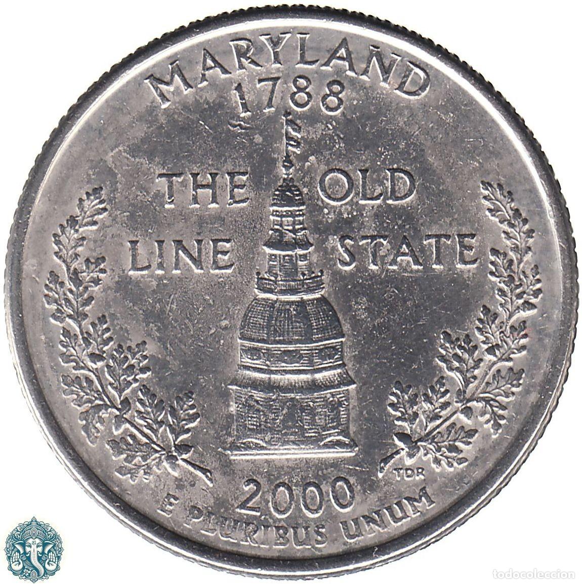 Monedas antiguas de Am&eacute;rica: ESTADOS UNIDOS &frac14; D&oacute;lar Cuarto 2000 Ceca D (Denver) Estado de Mariland KM#306