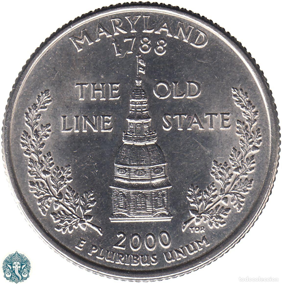 Monedas antiguas de Am&eacute;rica: ESTADOS UNIDOS &frac14; D&oacute;lar Cuarto 2000 Ceca D (Denver) Estado de Mariland KM#306
