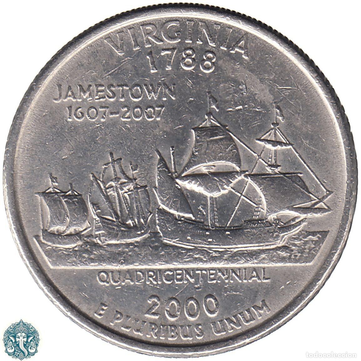 Monedas antiguas de Am&eacute;rica: ESTADOS UNIDOS &frac14; D&oacute;lar Cuarto 2000 Ceca P (Filadelfia) Estado de Virginia KM#309