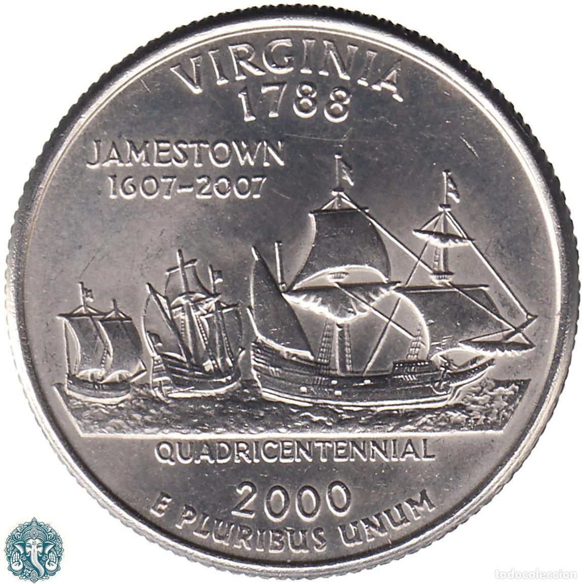 Monedas antiguas de Am&eacute;rica: ESTADOS UNIDOS &frac14; D&oacute;lar Cuarto 2000 Ceca P (Filadelfia) Estado de Virginia KM#309