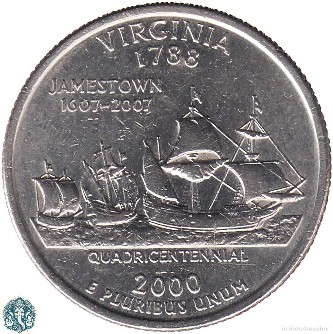 Monedas antiguas de Am&eacute;rica: ESTADOS UNIDOS &frac14; D&oacute;lar Cuarto 2000 Ceca D (Denver) Estado de Virginia KM#309