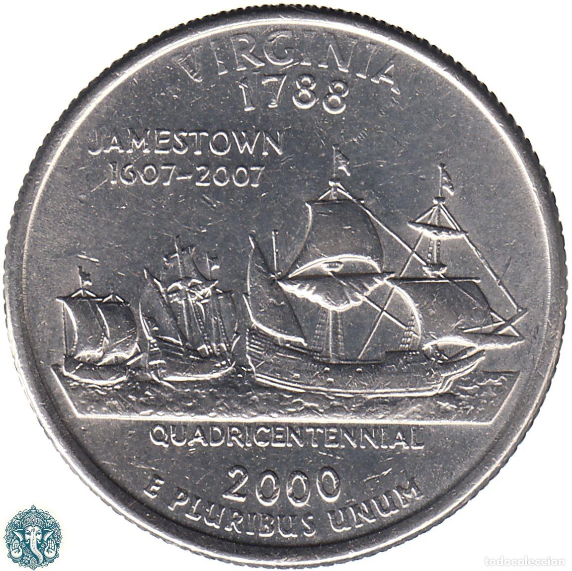 Monedas antiguas de Am&eacute;rica: ESTADOS UNIDOS &frac14; D&oacute;lar Cuarto 2000 Ceca D (Denver) Estado de Virginia KM#309