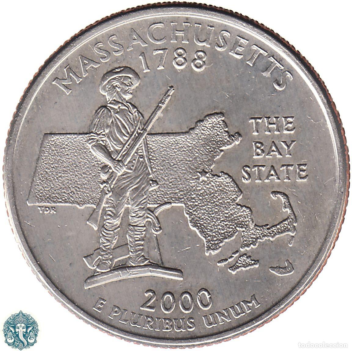 Monedas antiguas de Am&eacute;rica: ESTADOS UNIDOS &frac14; D&oacute;lar Cuarto 2000 Ceca P (Filadelfia) Estado de Massachusetts KM#305