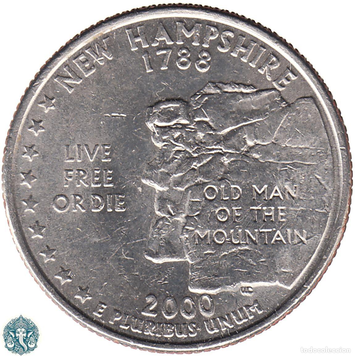Monedas antiguas de Am&eacute;rica: ESTADOS UNIDOS &frac14; D&oacute;lar Cuarto 2000 Ceca P (Filadelfia) Estado de New Hampshire KM#308