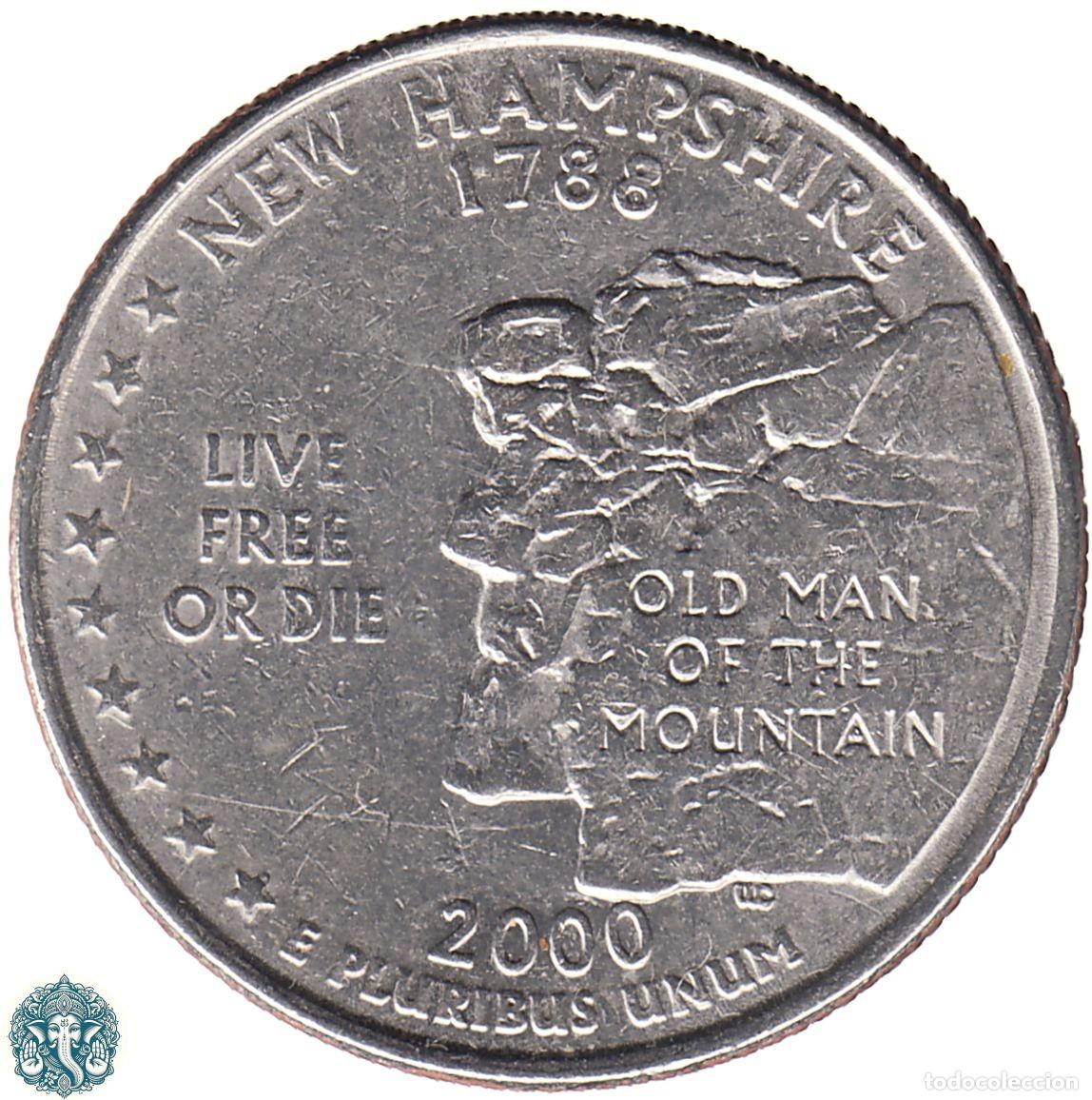 Monedas antiguas de Am&eacute;rica: ESTADOS UNIDOS &frac14; D&oacute;lar Cuarto 2000 Ceca P (Filadelfia) Estado de New Hampshire KM#308