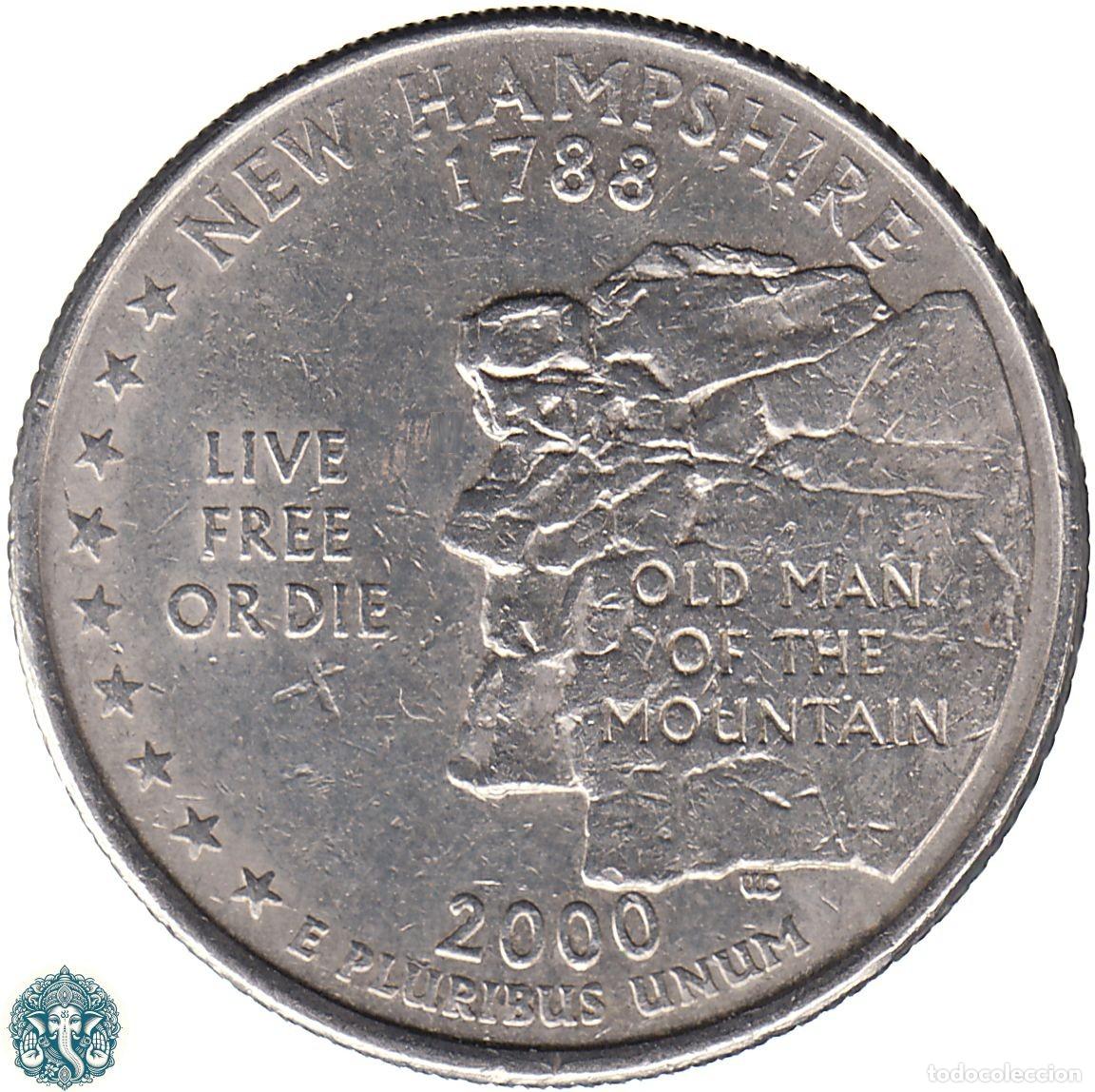 Monedas antiguas de Am&eacute;rica: ESTADOS UNIDOS &frac14; D&oacute;lar Cuarto 2000 Ceca P (Filadelfia) Estado de New Hampshire KM#308