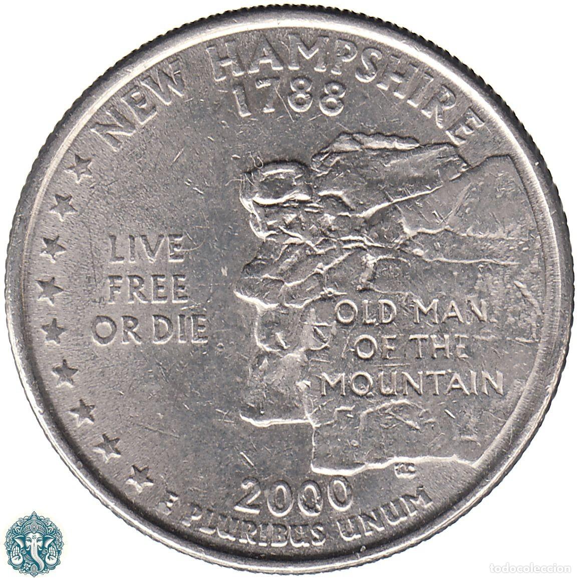 Monedas antiguas de Am&eacute;rica: ESTADOS UNIDOS &frac14; D&oacute;lar Cuarto 2000 Ceca P (Filadelfia) Estado de New Hampshire KM#308