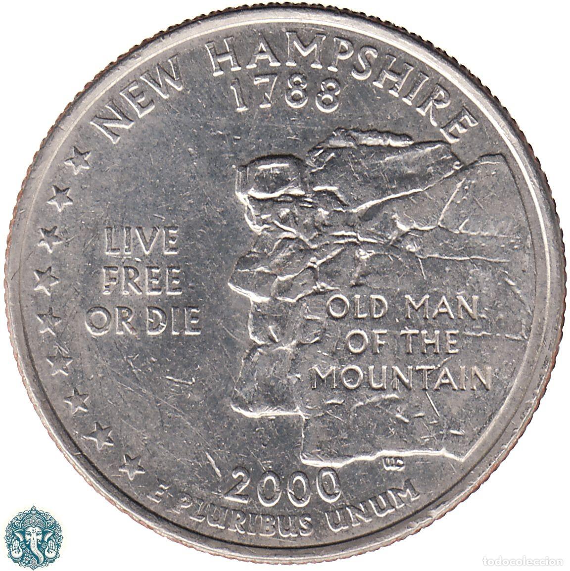 Monedas antiguas de Am&eacute;rica: ESTADOS UNIDOS &frac14; D&oacute;lar Cuarto 2000 Ceca D (Denver) Estado de New Hampshire KM#308