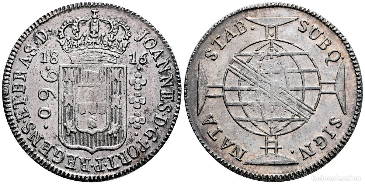 Monedas antiguas de Am&eacute;rica: Sc-Brasil.Juan VI. 960 Reis 1816. ACU&Ntilde;ADA SOBRE 8 REALES ESPA&Ntilde;OL. Plata 26,68 g.
