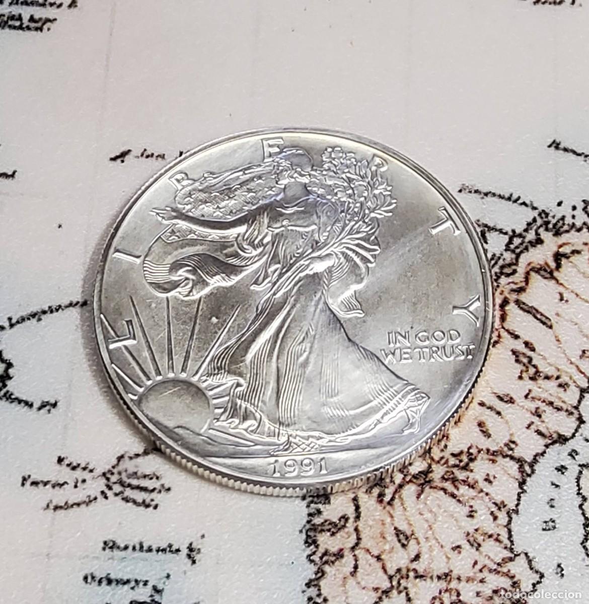 Monedas antiguas de Am&eacute;rica: 1 DOLAR DE PLATA DE ESTADOS UNIDOS DEL 1991.SIN CIRCULAR.1 ONZA PLATA 9999.