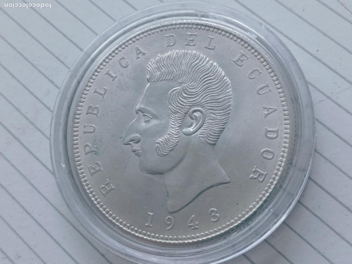 Monedas antiguas de Am&eacute;rica: Ecuador, 5 Sucres, Cinco, 1943, M&eacute;xico. plata