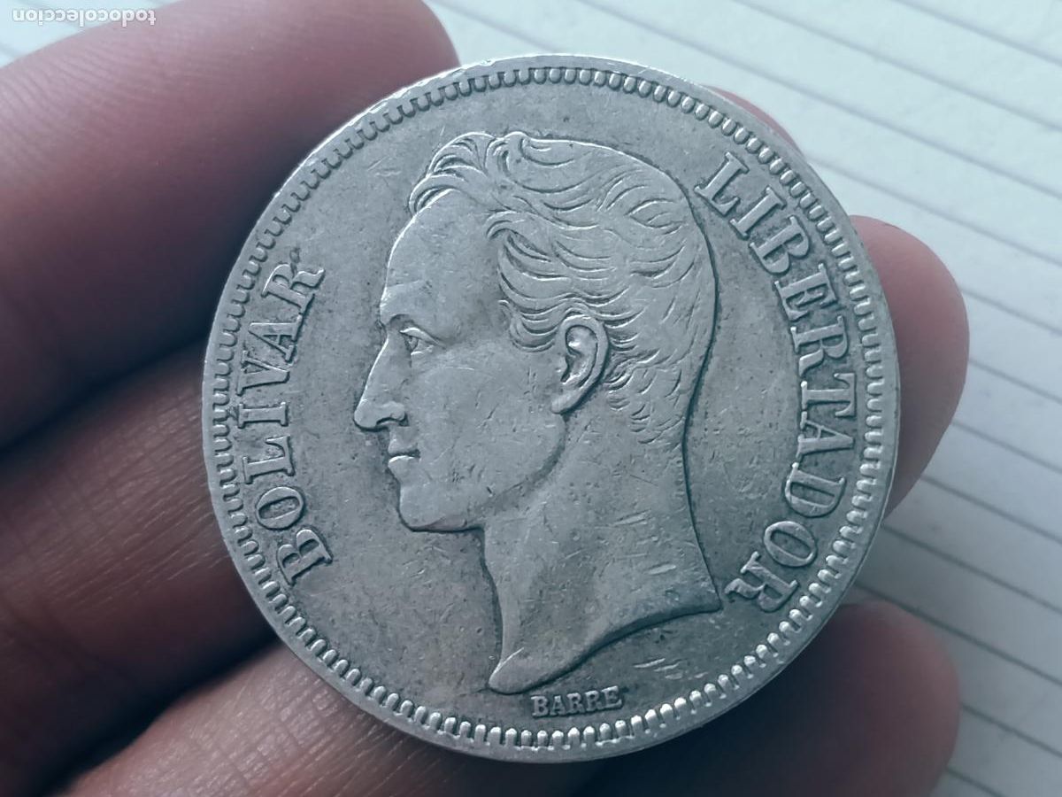 Monedas antiguas de Am&eacute;rica: Venezuela. Excelente bol&iacute;var fuerte de plata de 1924, 5 bol&iacute;vares