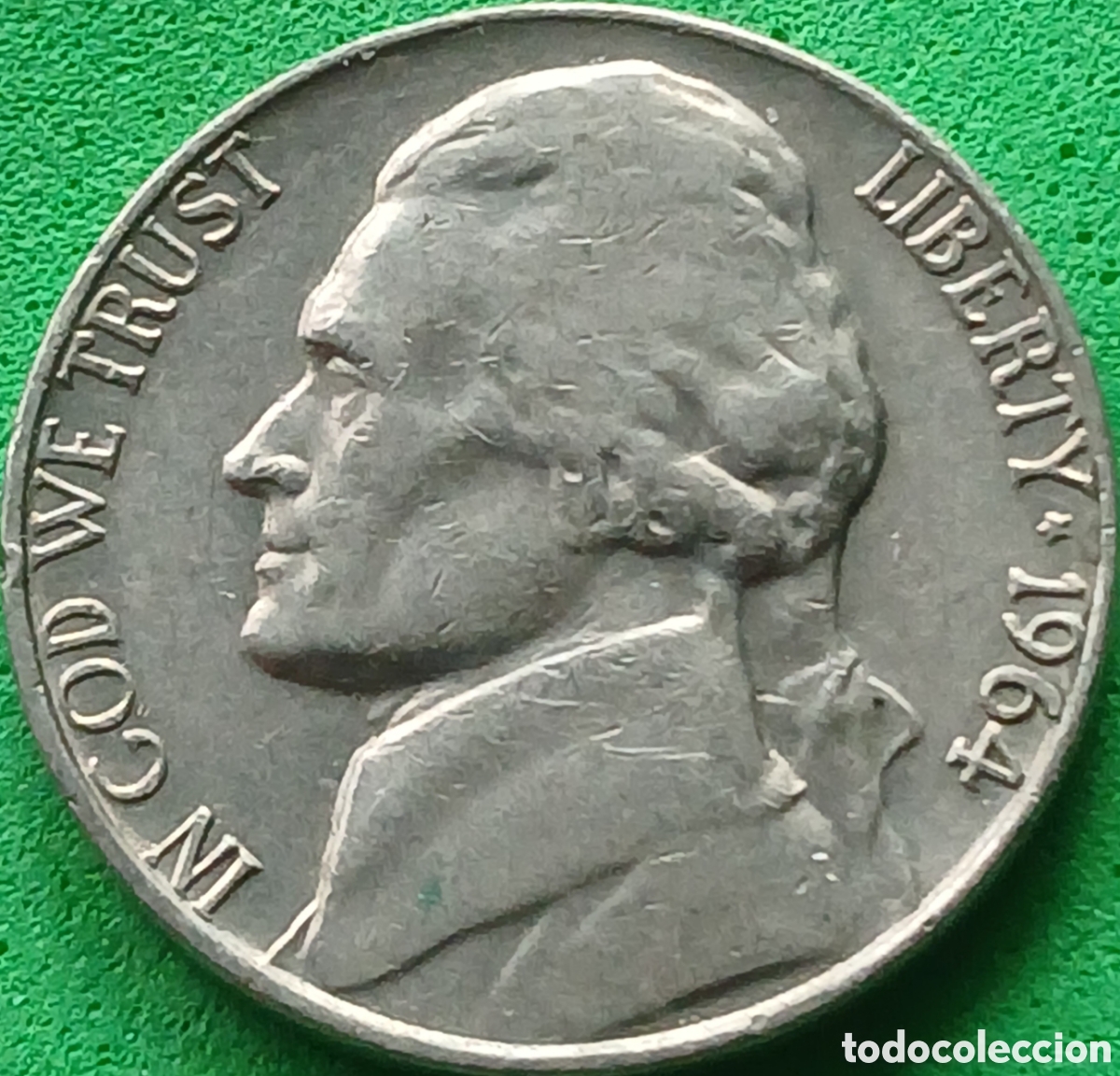 Monedas antiguas de Am&eacute;rica: USA five cents 1964 km#A192 sin marca de ceca