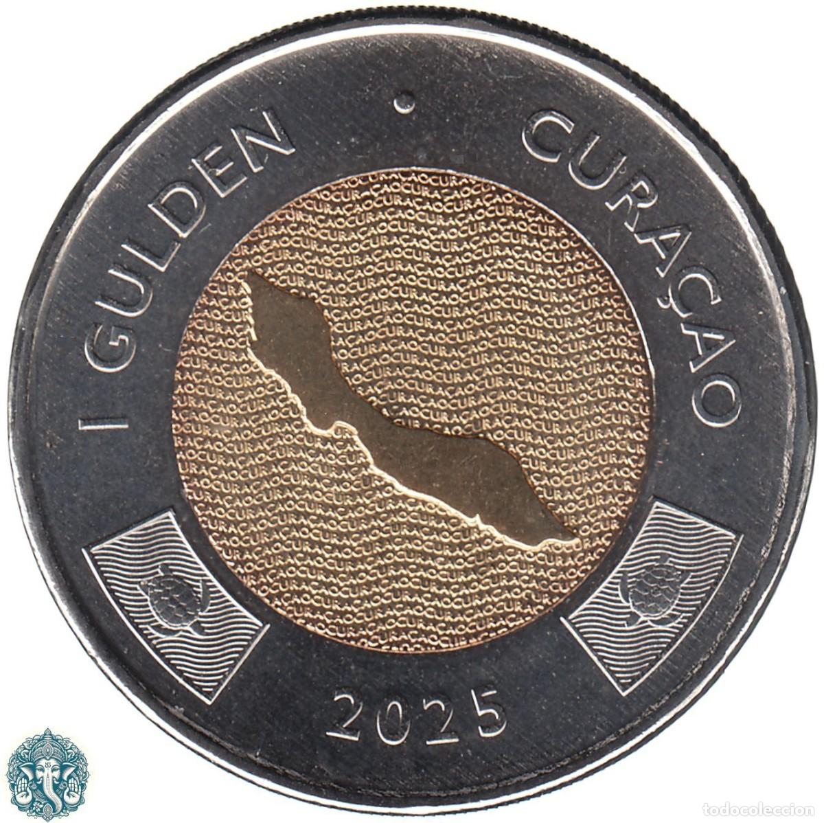 Monedas antiguas de Am&eacute;rica: CURAZAO 1 Flor&iacute;n Gulden caribe&ntilde;o 2025 Guillermo Alejandro KM#- CURA&Ccedil;AO bimet&aacute;lica