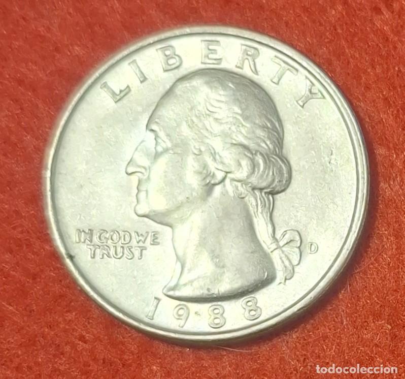 Monedas antiguas de Am&eacute;rica: MONEDA DE ESTADOS UNIDOS 1988 - 1/4 DE D&Oacute;LAR, CECA D - COBRE REVESTIDO DE COBRE-N&Iacute;QUEL