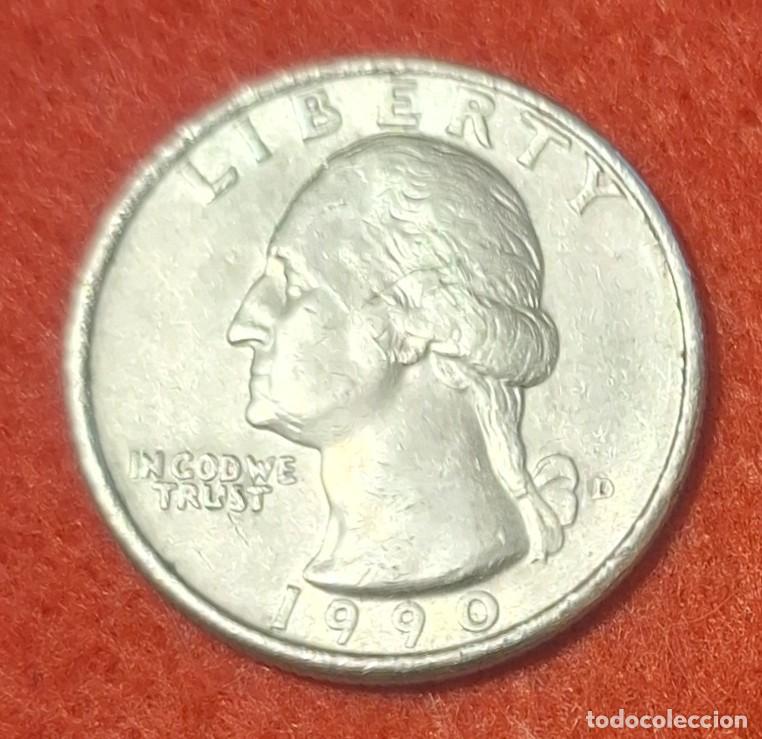 Monedas antiguas de Am&eacute;rica: MONEDA DE ESTADOS UNIDOS 1990 - 1/4 DE D&Oacute;LAR, CECA D - COBRE REVESTIDO DE COBRE-N&Iacute;QUEL