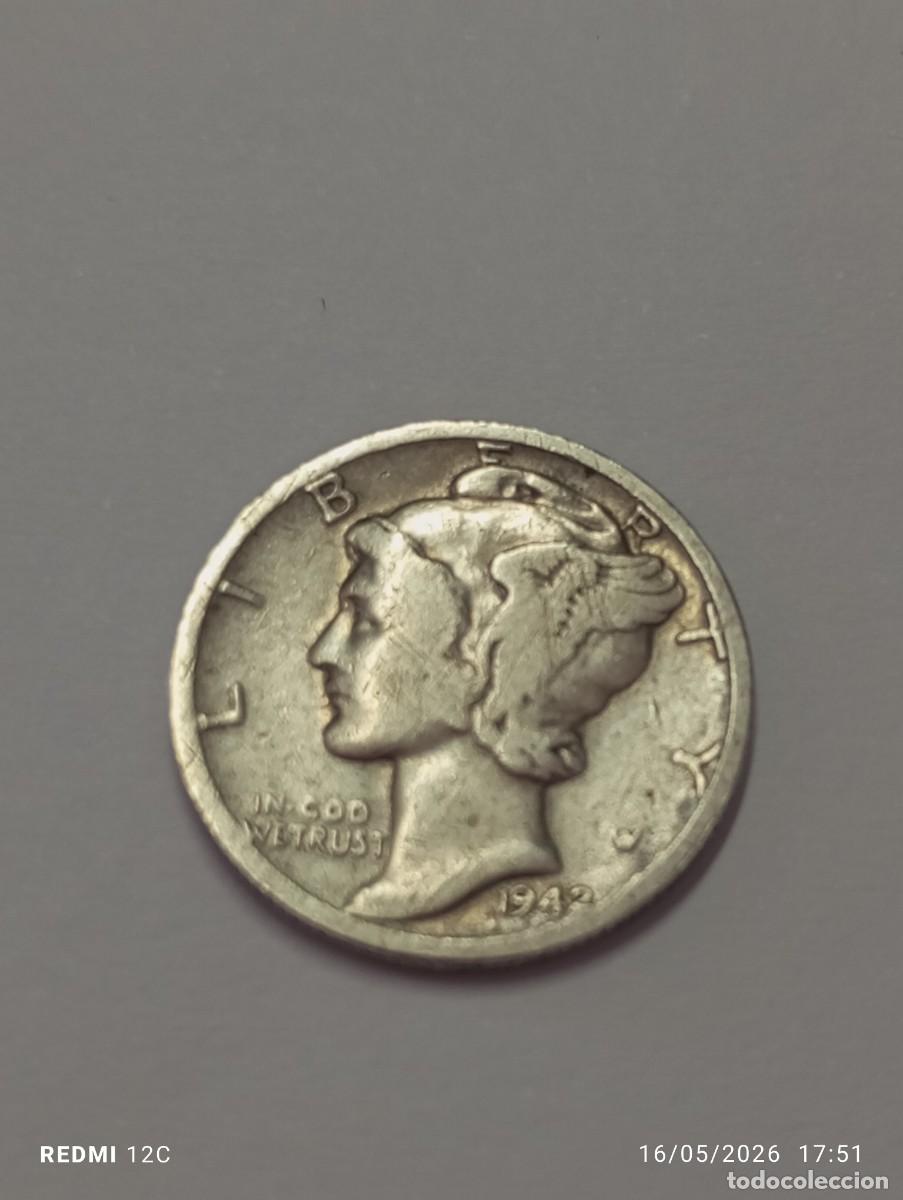 Monedas antiguas de Am&eacute;rica: Moneda PLATA USA One DIME 1942 Mercury EEUU Estados Unidos 10 Centavos