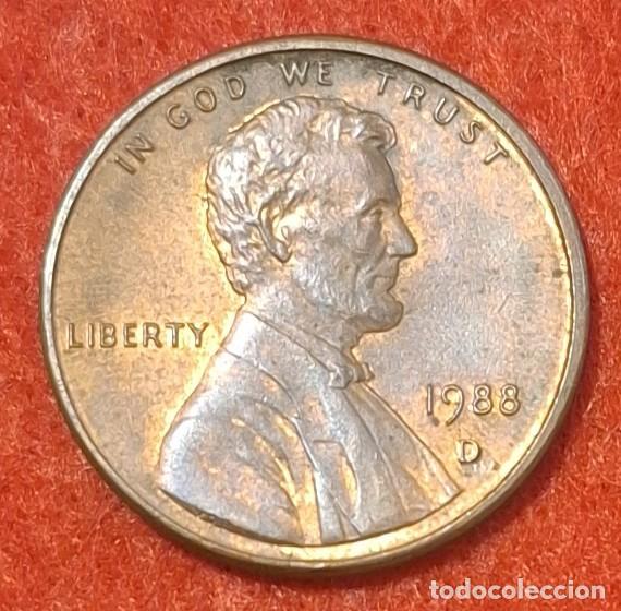 Monedas antiguas de Am&eacute;rica: MONEDA DE ESTADOS UNIDOS 1988 - 1 CENTAVO, CECA D - LINCOLN - COBRE-ZINC