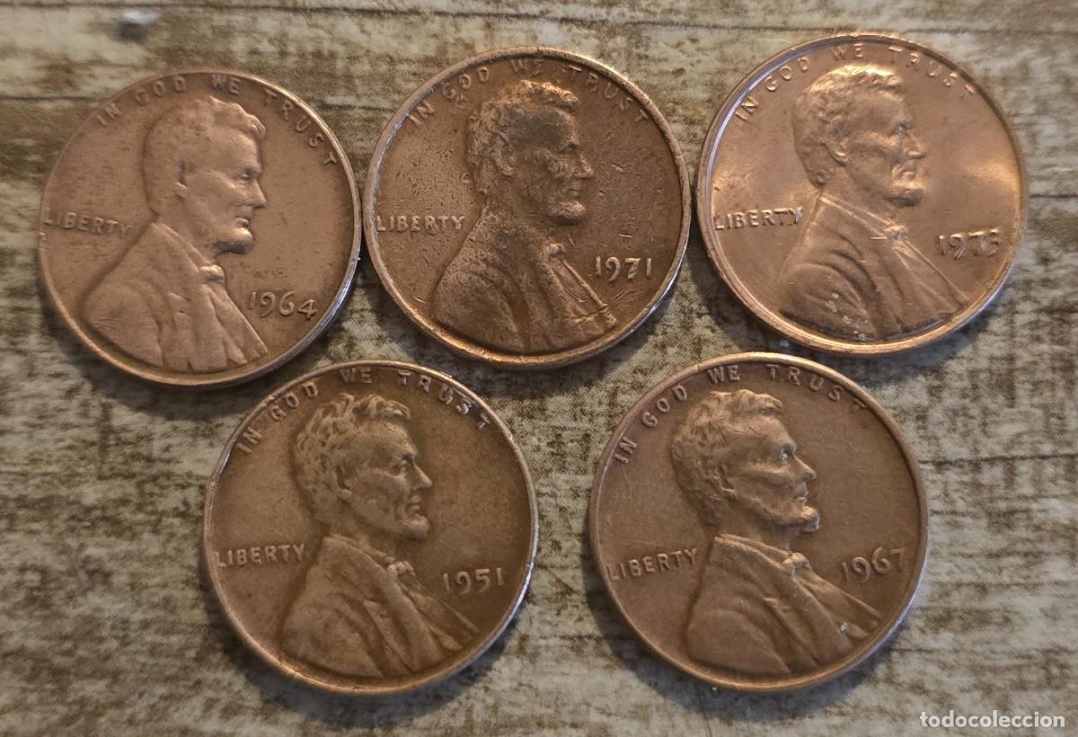 Monedas antiguas de Am&eacute;rica: 5 MONEDAS DE ESTADOS UNIDOS - DIVERSOS A&Ntilde;OS - ONE CENT (1 CENTAVO DE DOLAR )