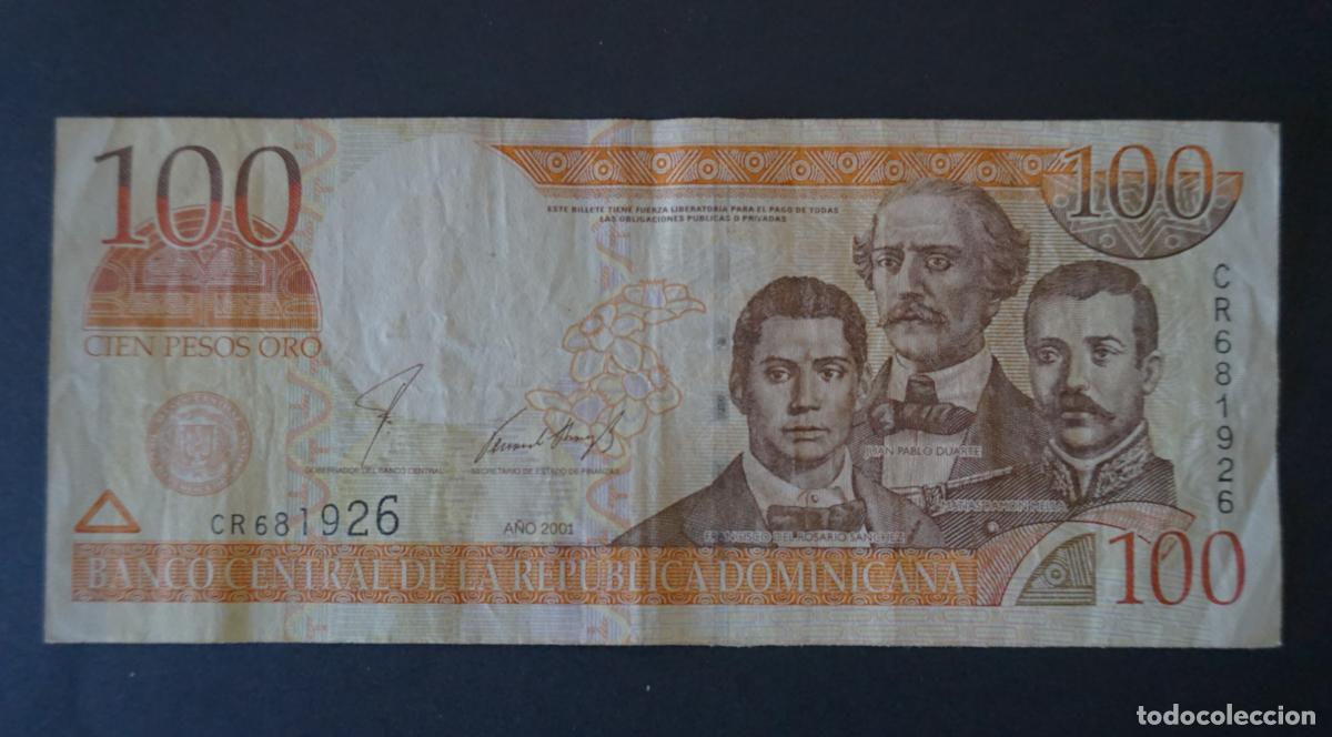 Monedas antiguas de Am&eacute;rica: 1 billete de 100 pesos Oro de la Republica Dominicana. A&ntilde;o 2001
