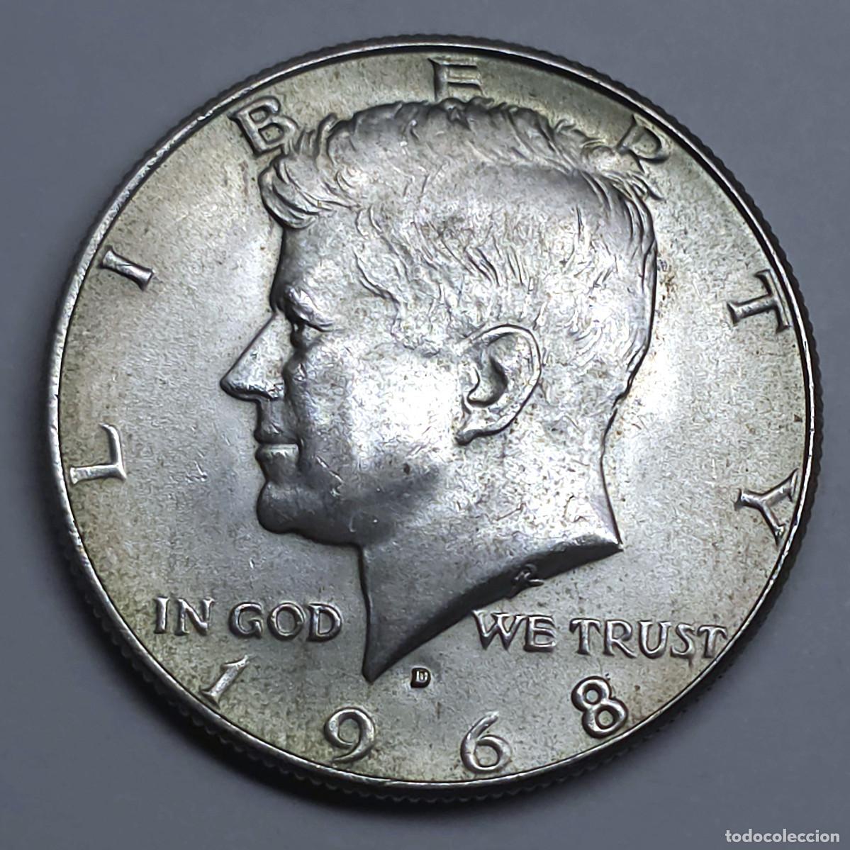 Monedas antiguas de Am&eacute;rica: MONEDA DE PLATA ESTADOS UNIDOS 1/2 DOLAR KENNEDY 1968 D.
