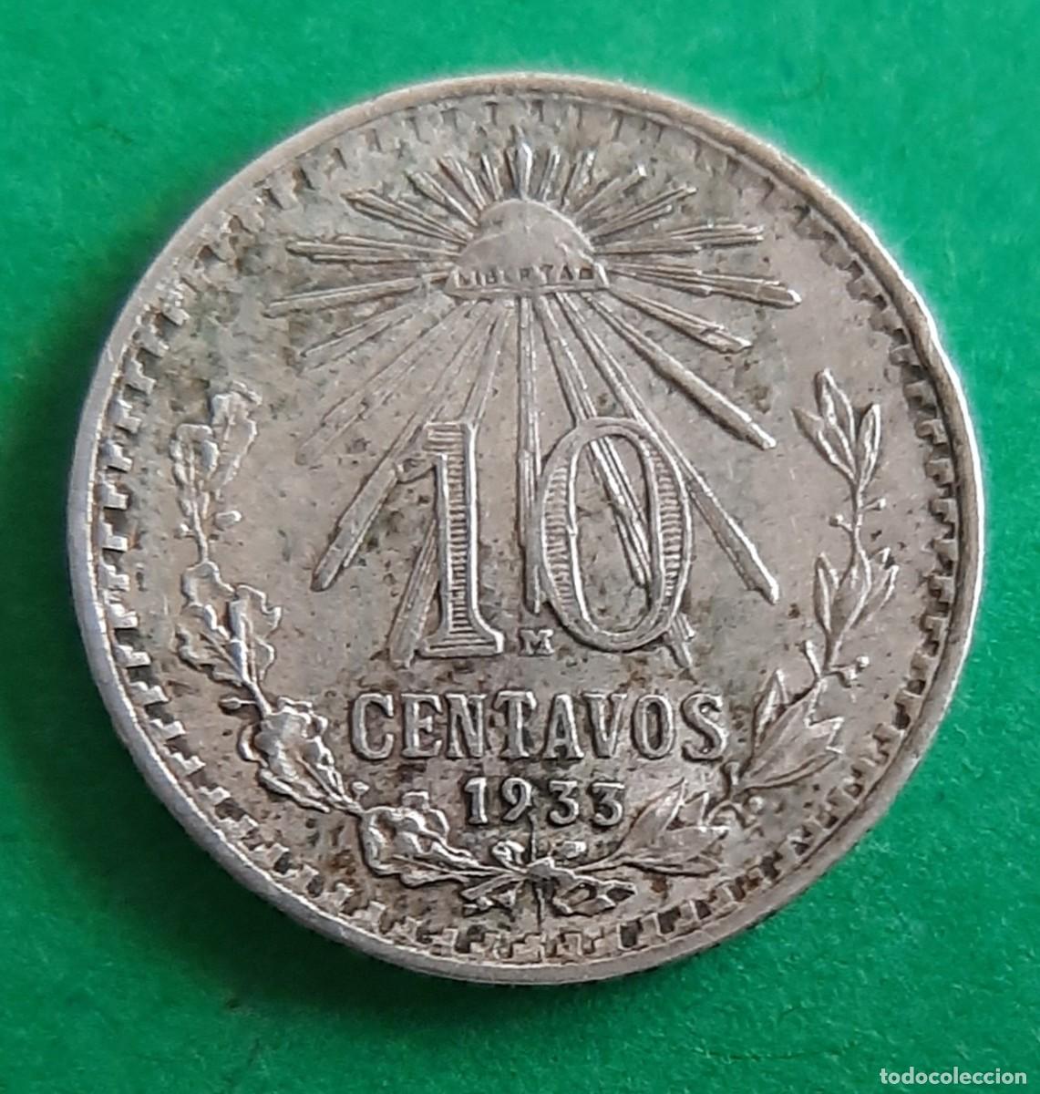 Alte M&uuml;nzen aus Amerika: (M&Eacute;XICO-ERROR)(PLATA)(1933) 10 CENTAVOS CON ERRORES ROTURAS DE CU&Ntilde;O/EXCESOS DE METAL