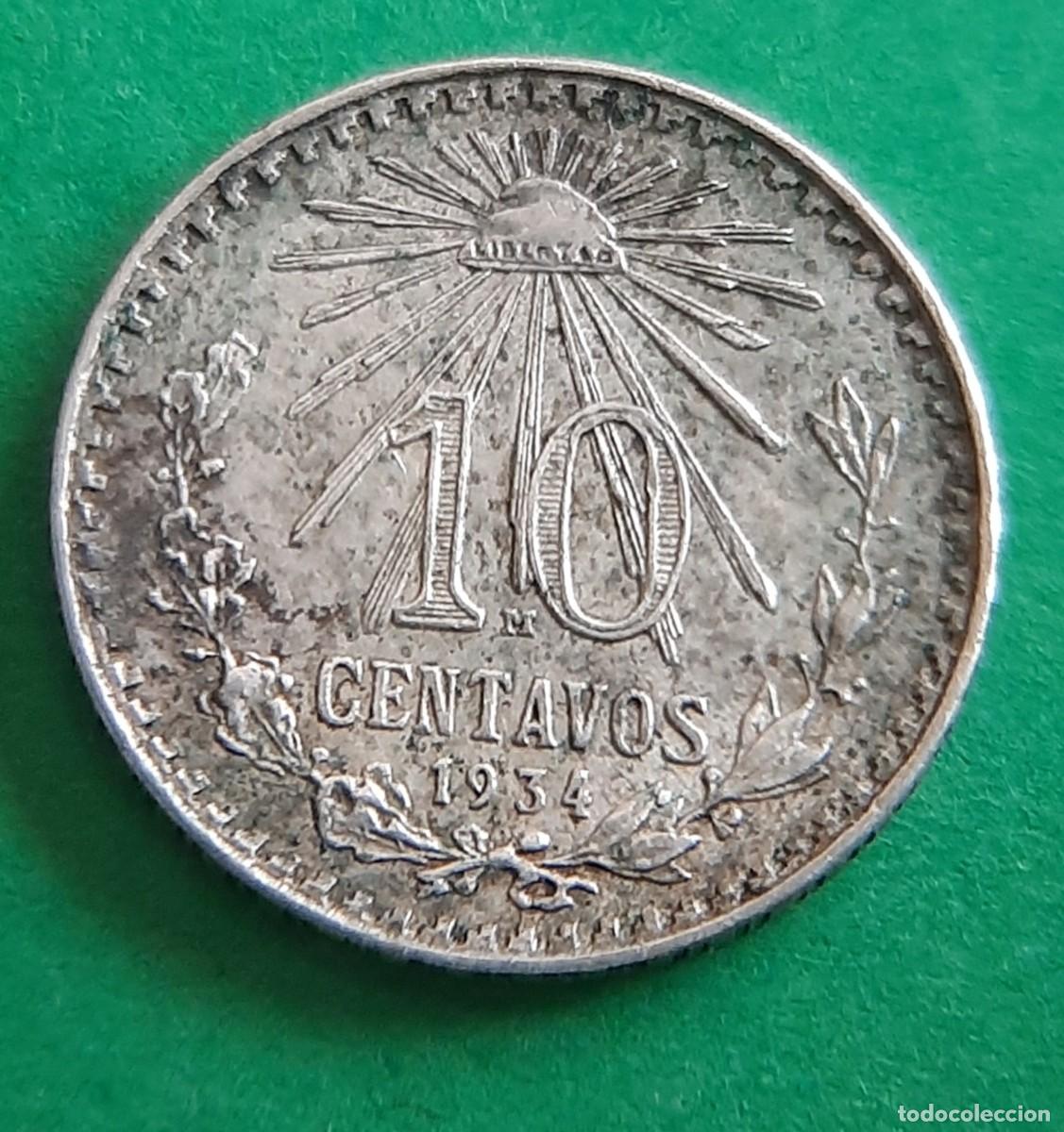 Alte M&uuml;nzen aus Amerika: (M&Eacute;XICO-ERROR)(PLATA)(1934) 10 CENTAVOS CON ERROR ROTURA DE CU&Ntilde;O/EXCESO DE METAL
