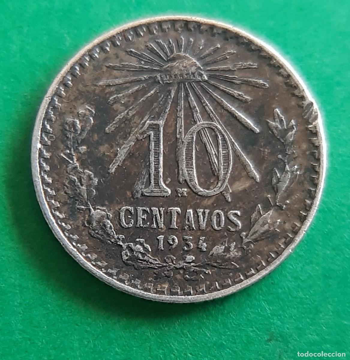 Alte M&uuml;nzen aus Amerika: (M&Eacute;XICO-ERROR)(PLATA)(1934) 10 CENTAVOS CON ERROR ROTURA DE CU&Ntilde;O/EXCESO DE METAL