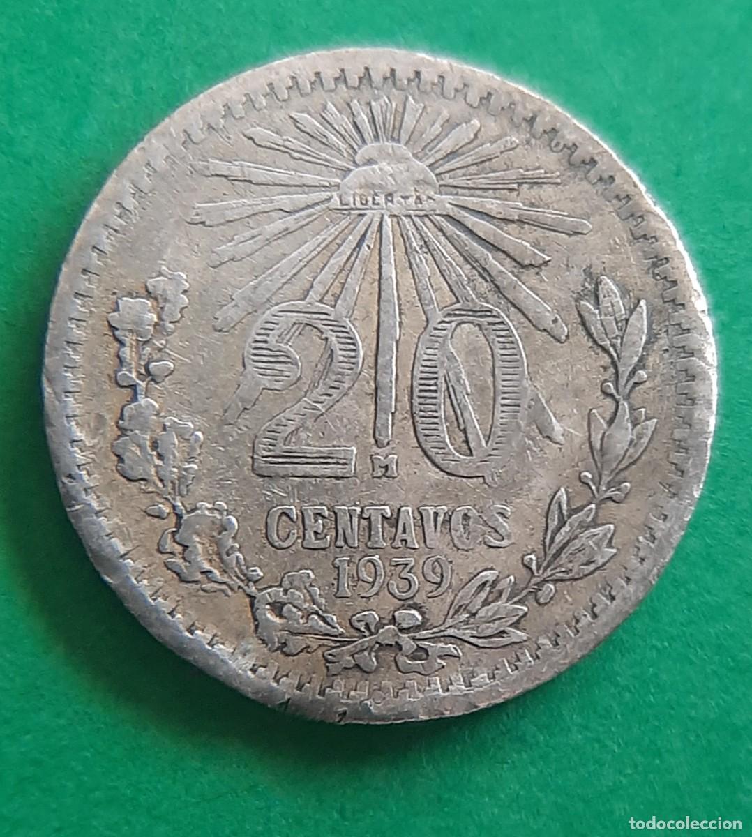 Alte M&uuml;nzen aus Amerika: (M&Eacute;XICO)(PLATA)(1939) 20 CENTAVOS