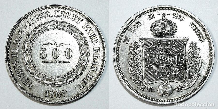 Alte M&uuml;nzen aus Amerika: BRASIL - 500 REIS - 1867 - PLATA - NO CIRCULADA