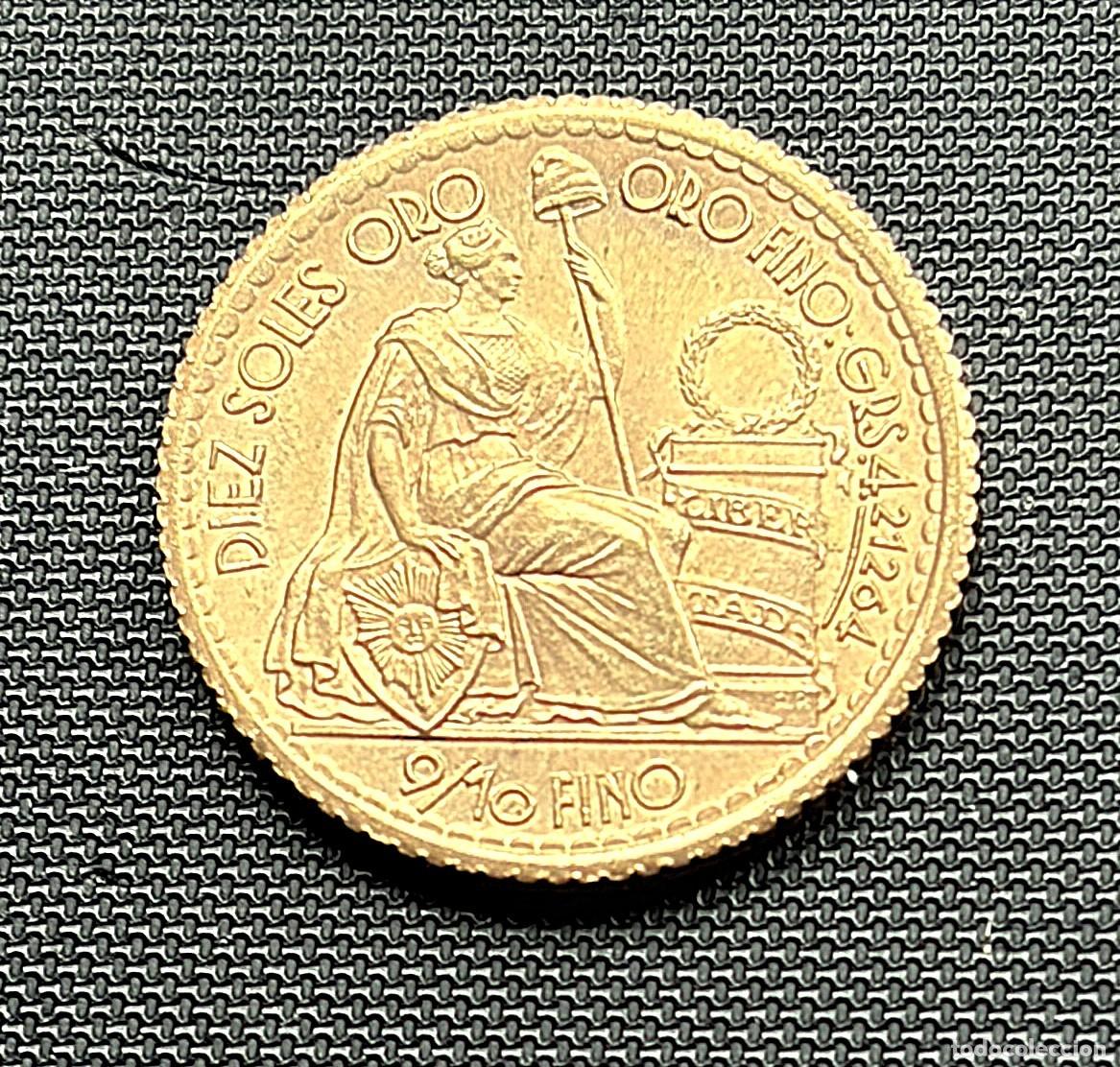 Monedas antiguas de Am&eacute;rica: Per&uacute; - moneda de 10 soles de oro-a&ntilde;o 1965 - 0,1333 oz oro 900 mil. muy buen ejemplar - ver fotos