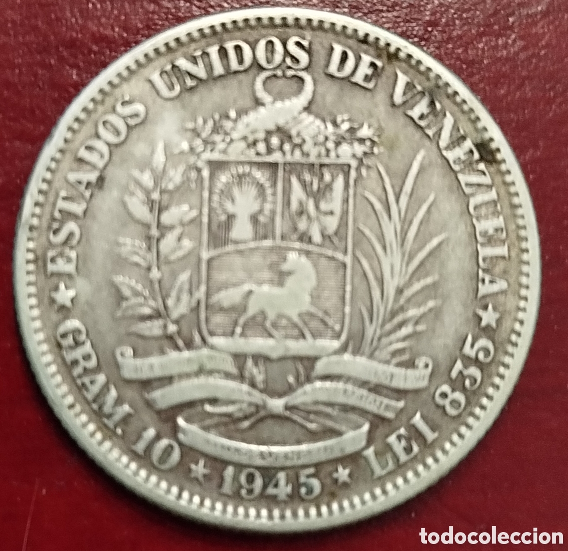 Monedas antiguas de Am&eacute;rica: Venezuela 10 gr. 2 bol&iacute;vares 1945 MBC