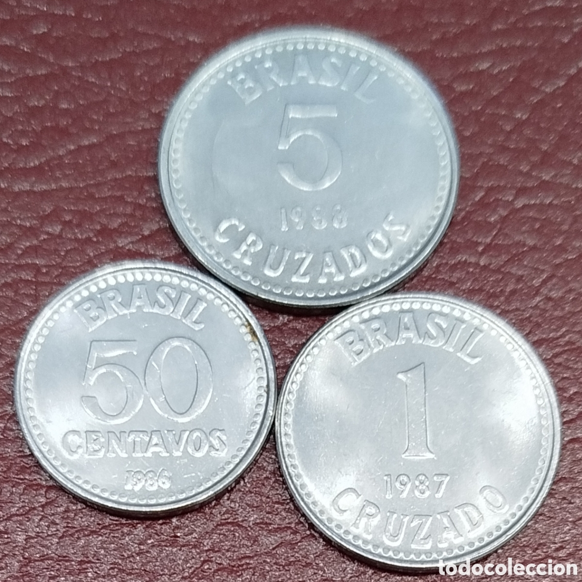 Monedas antiguas de Am&eacute;rica: Brasil. 1986, 87 y 88. 50 centavos, 1 cruzado y 5 cruzados