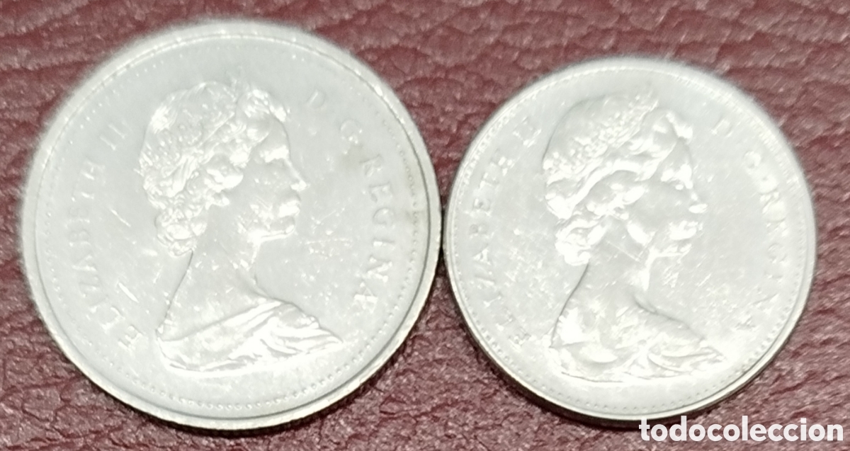 Monedas antiguas de Am&eacute;rica: Canada. 25 cent (87) + 5 cent (74) - Foto 2