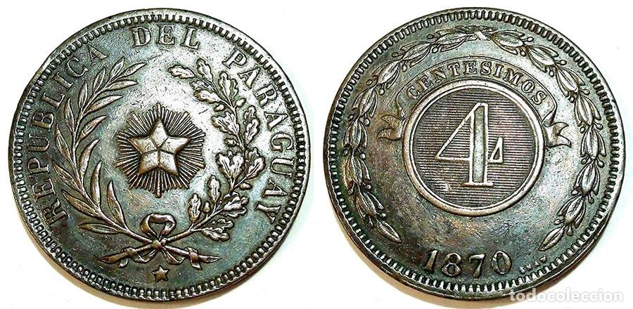 Monete antiche di America: PARAGUAY - 4 CENTESIMOS - 1870 - EBC - ESCASA