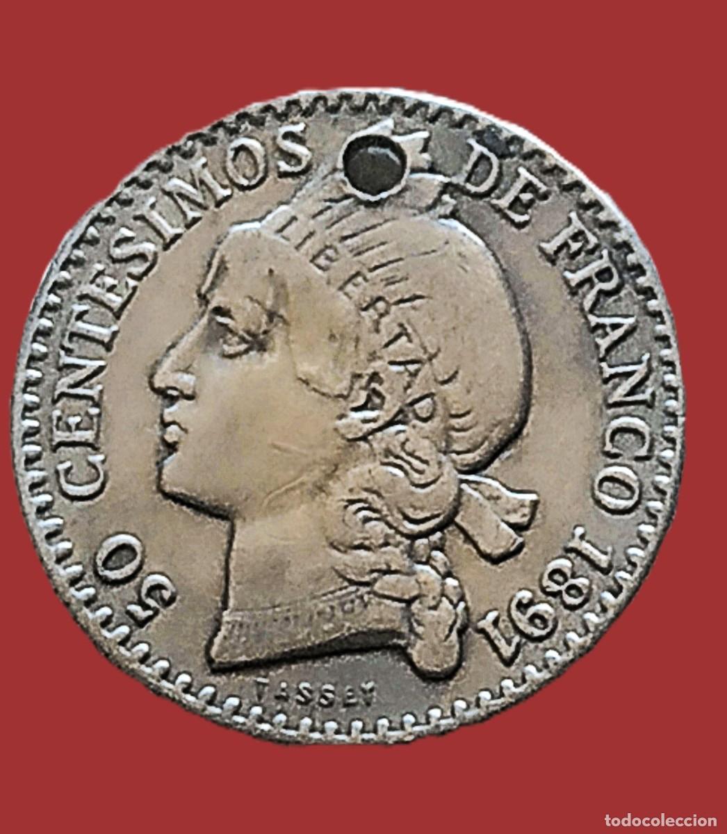 Monete antiche di America: Rep&uacute;blica Dominicana 50 cent&eacute;simos de Franco 1891 Plata
