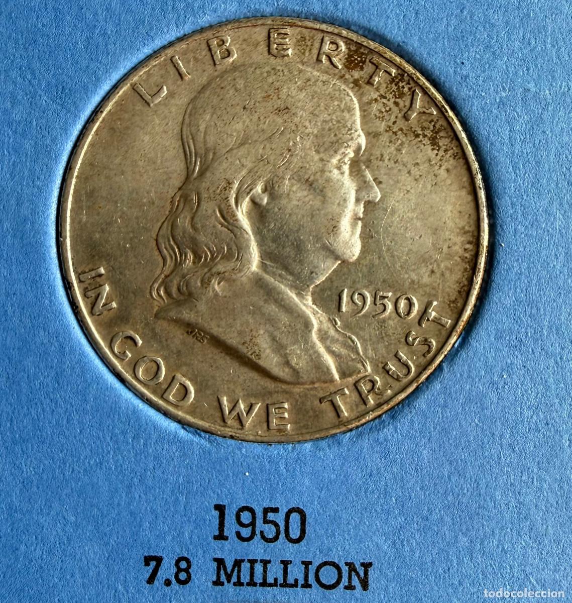 Monedas antiguas de Am&eacute;rica: Medio d&oacute;lar Franklin de 1950