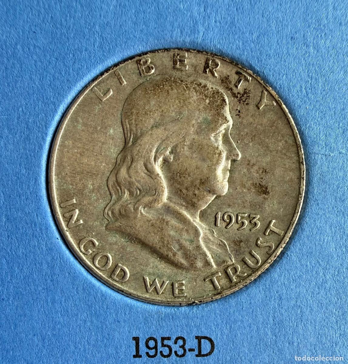 Monedas antiguas de Am&eacute;rica: Medio d&oacute;lar Franklin de 1953-D