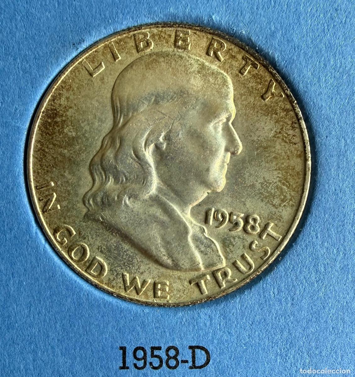 Monedas antiguas de Am&eacute;rica: Medio d&oacute;lar Franklin de 1958-D