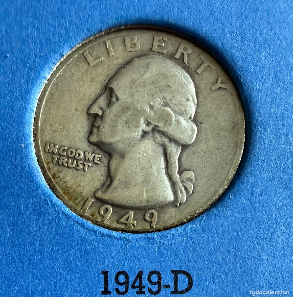 Monedas antiguas de Am&eacute;rica: 25 Centavos USA 1949-D &ndash; Washington Quarter en Plata
