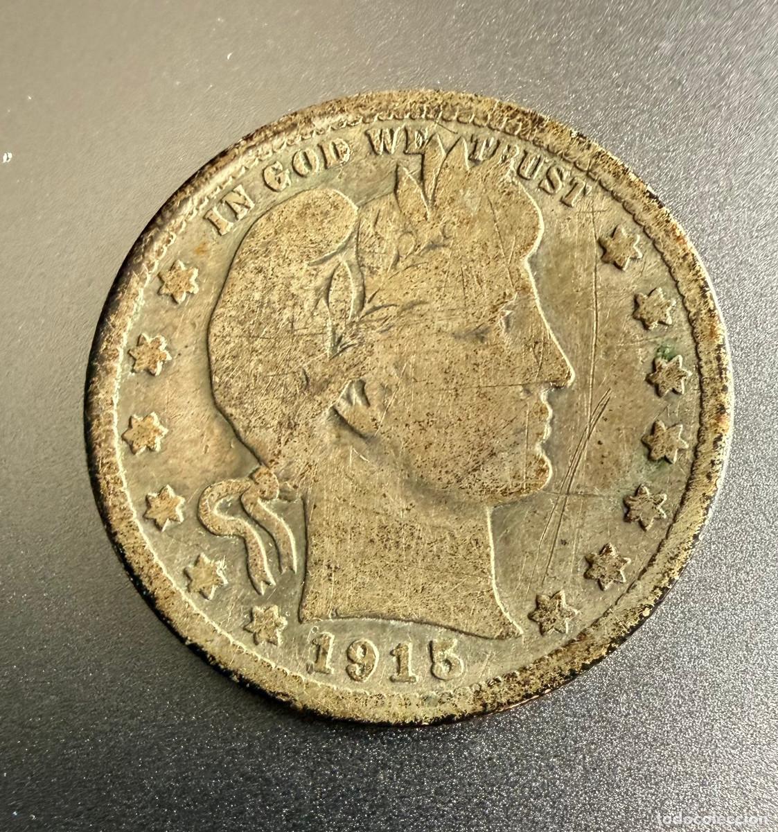 Monedas antiguas de Am&eacute;rica: 25 Centavos USA 1915 &ndash; Barber Quarter en Plata