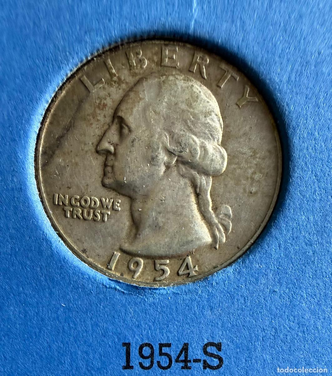 Monedas antiguas de Am&eacute;rica: 25 Centavos USA 1954-S &ndash; Washington Quarter en Plata