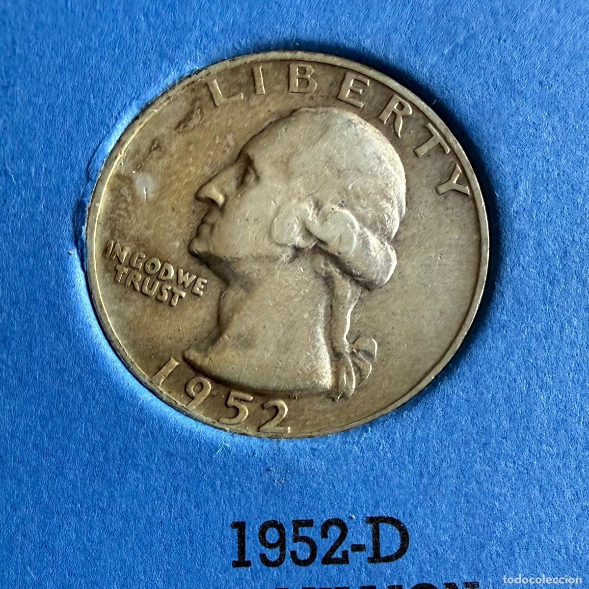 Monedas antiguas de Am&eacute;rica: 25 Centavos USA 1952-D &ndash; Washington Quarter en Plata