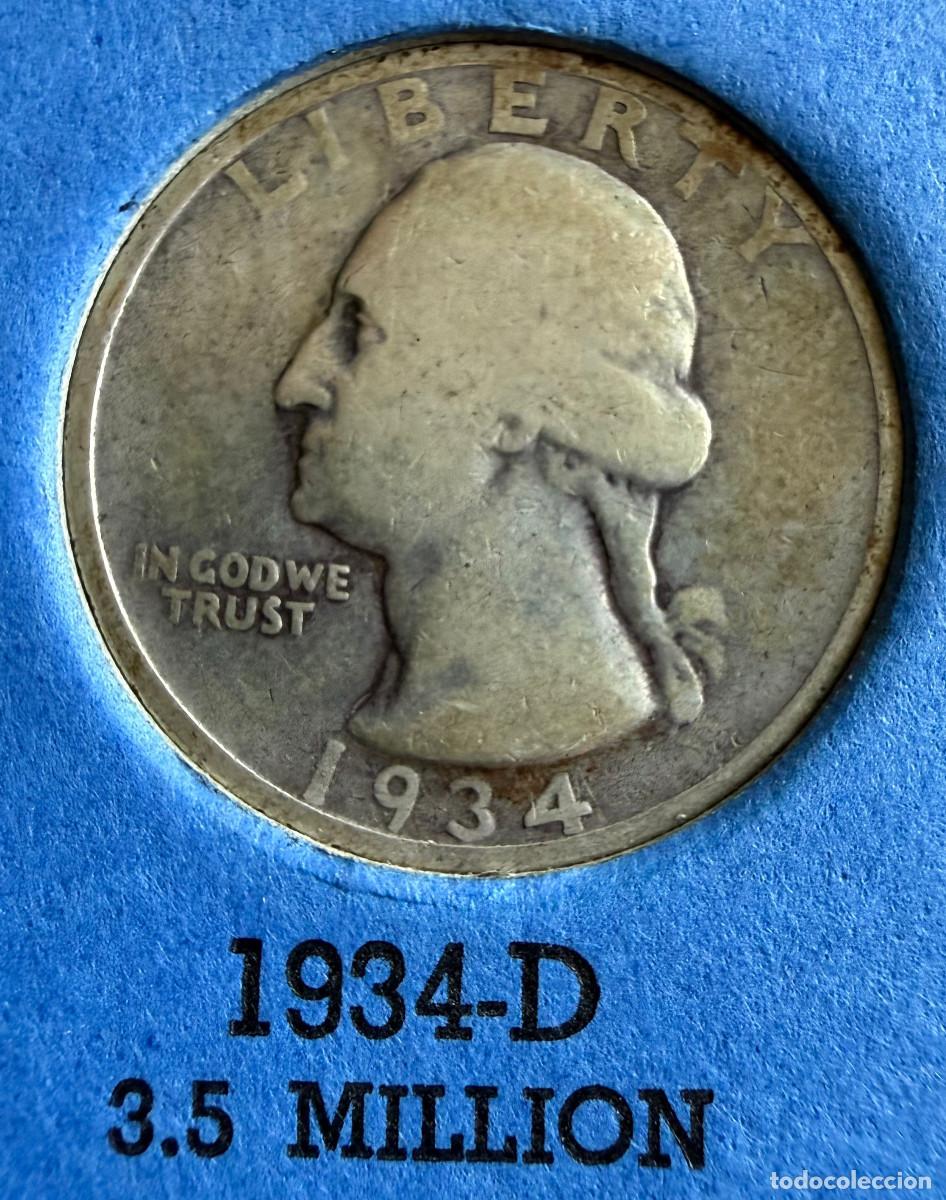 Monedas antiguas de Am&eacute;rica: 25 Centavos USA 1934-D &ndash; Washington Quarter en Plata