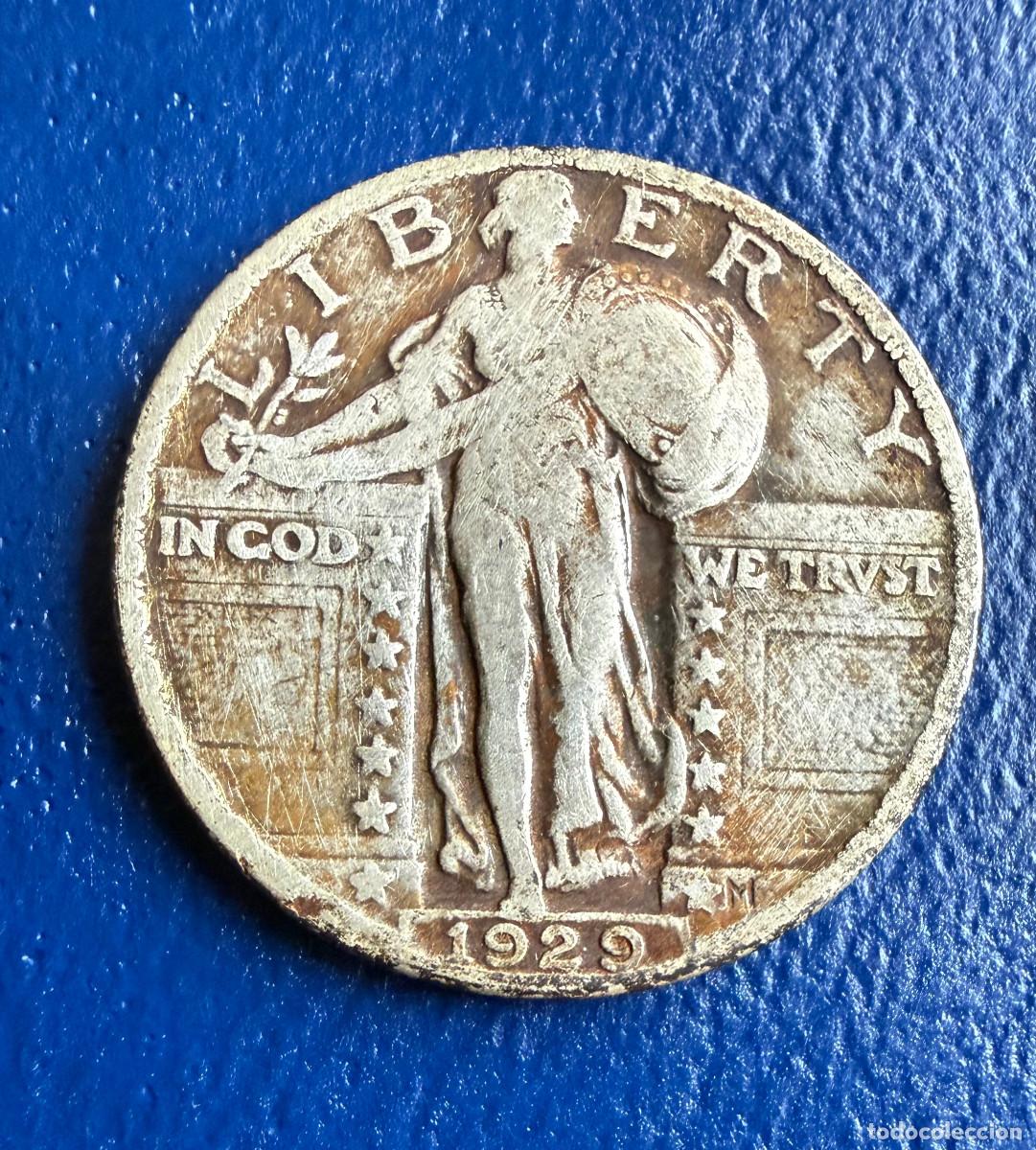 Monedas antiguas de Am&eacute;rica: 25 centavos de d&oacute;lar estadounidense 1929 (Standing Liberty Quarter) 1929