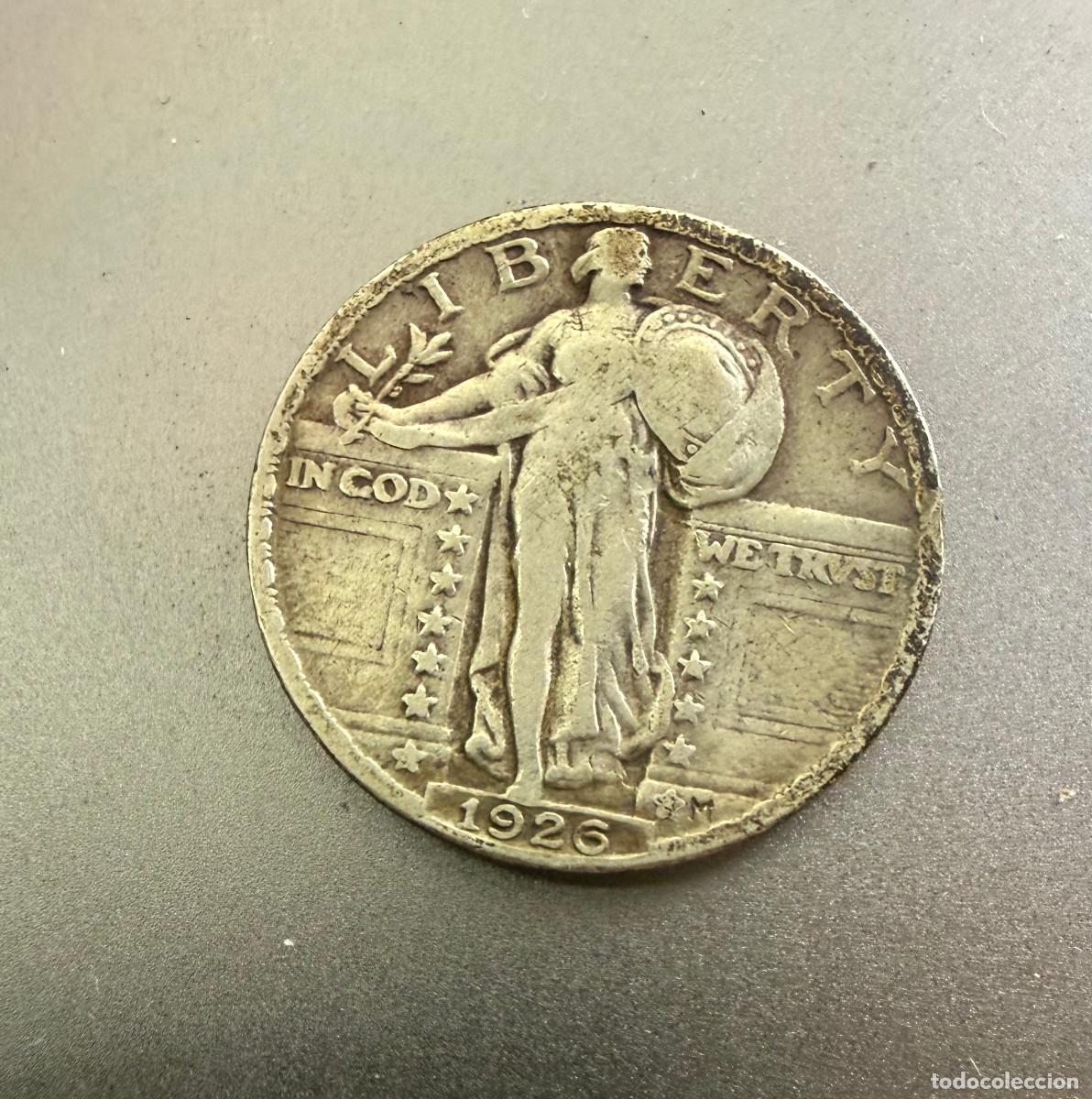 Monedas antiguas de Am&eacute;rica: 5 centavos de d&oacute;lar estadounidense 1926 (Standing Liberty Quarter) Plata