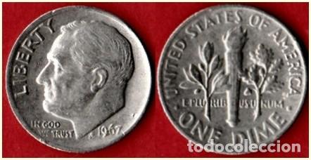 Monedas antiguas de Am&eacute;rica: 1967 - ESTADOS UNIDOS - ROOSEVELT - 10 CENTAVOS DE DOLAR - KM # 195a