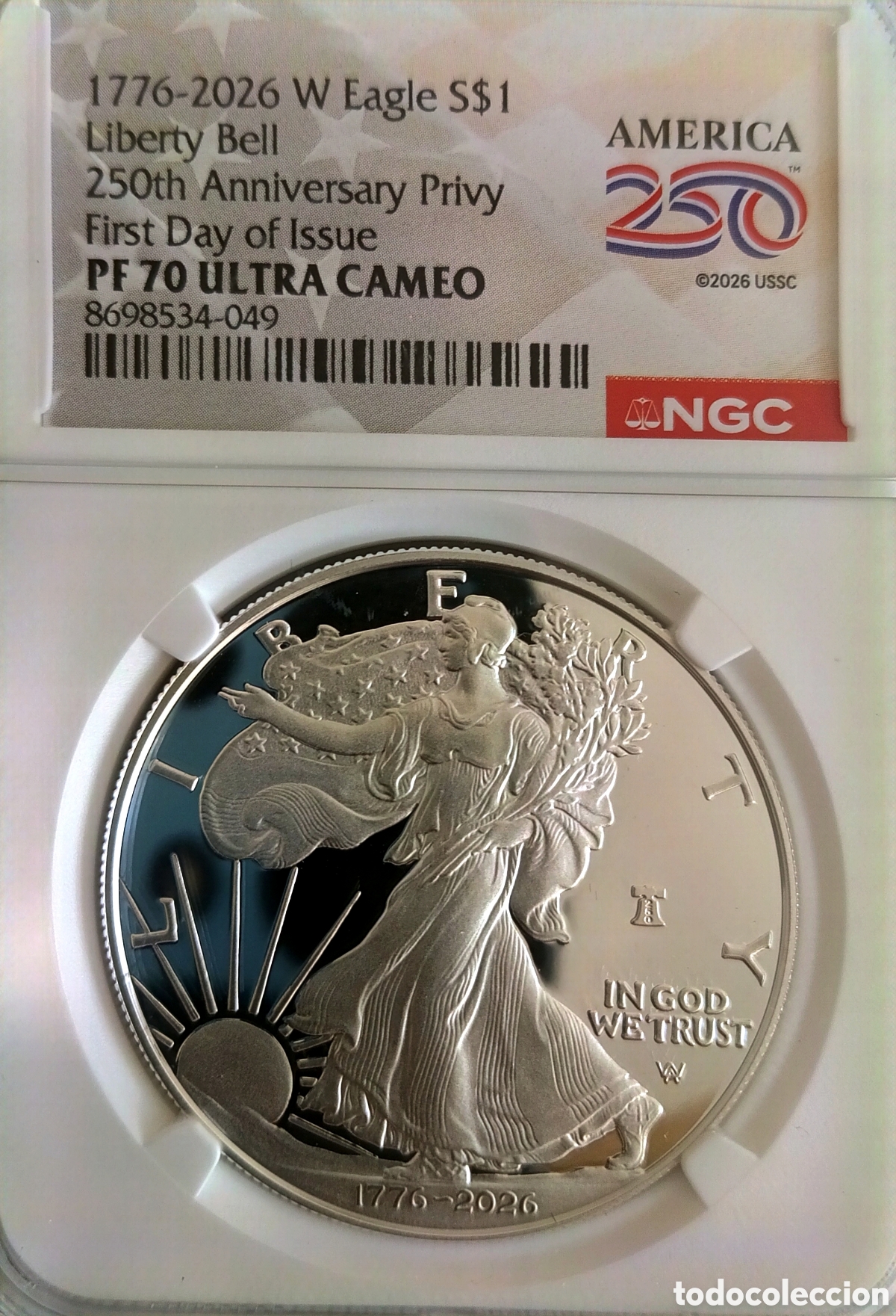 Monedas antiguas de Am&eacute;rica: 2026-W AMERICAN SILVER EAGLE LIBERTY BELL PRIVY NGC PF70 ULTRA CAMEO FIRST DAY