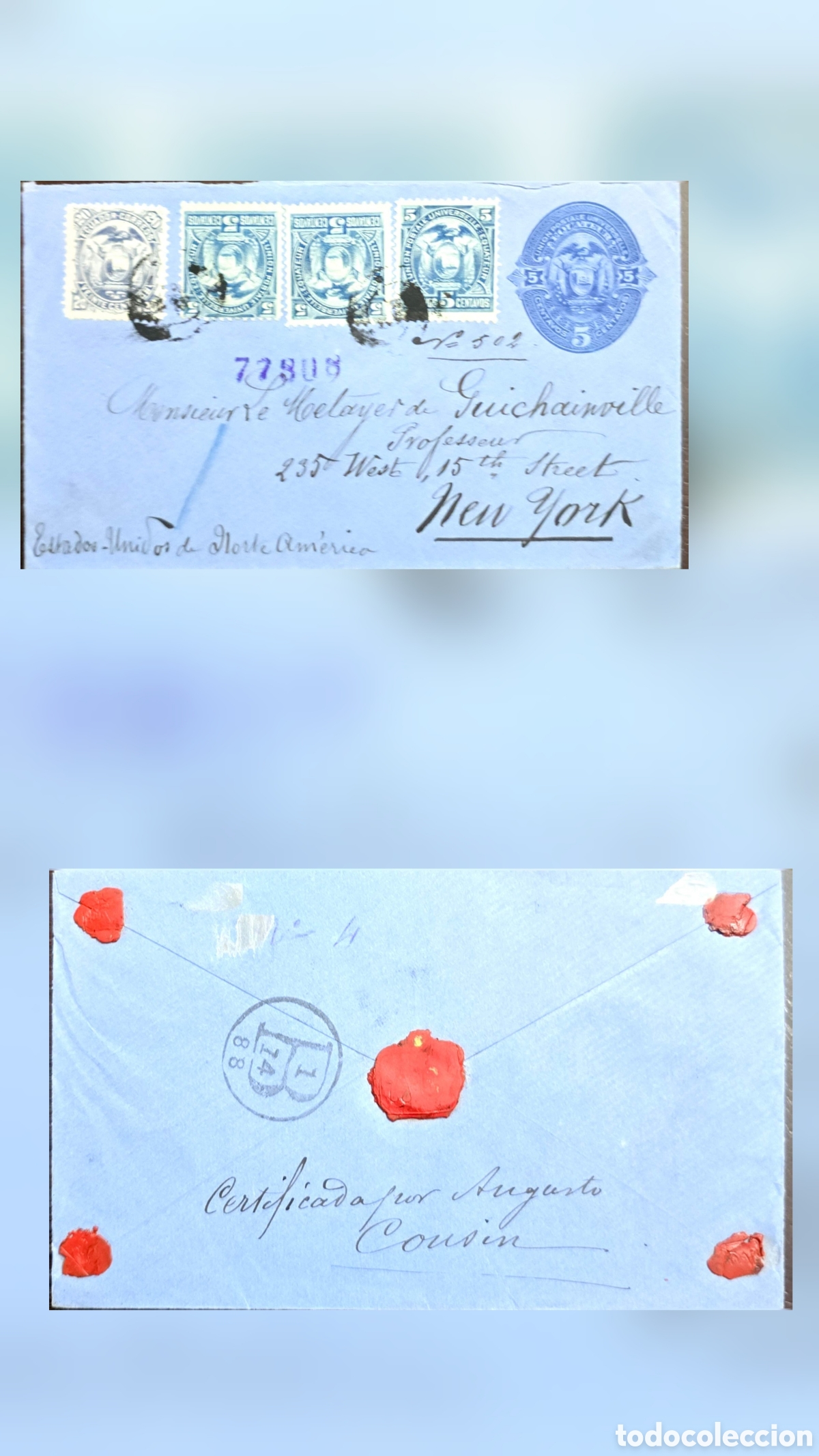Monedas antiguas de Am&eacute;rica: CA)Ecuador 1888 Registered correspondence to the United States